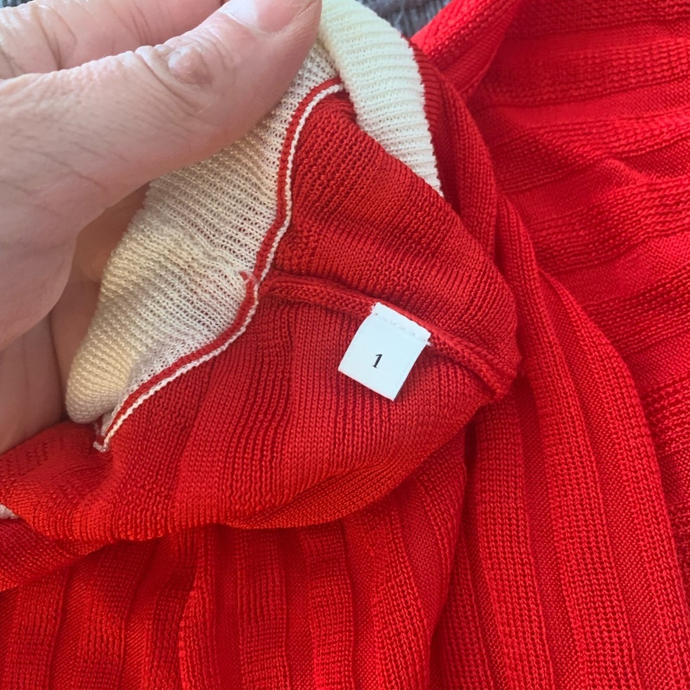 Sandro Red Ribbed Top Tee Short Sleeve Pullover Small - Picture 10 of 16
